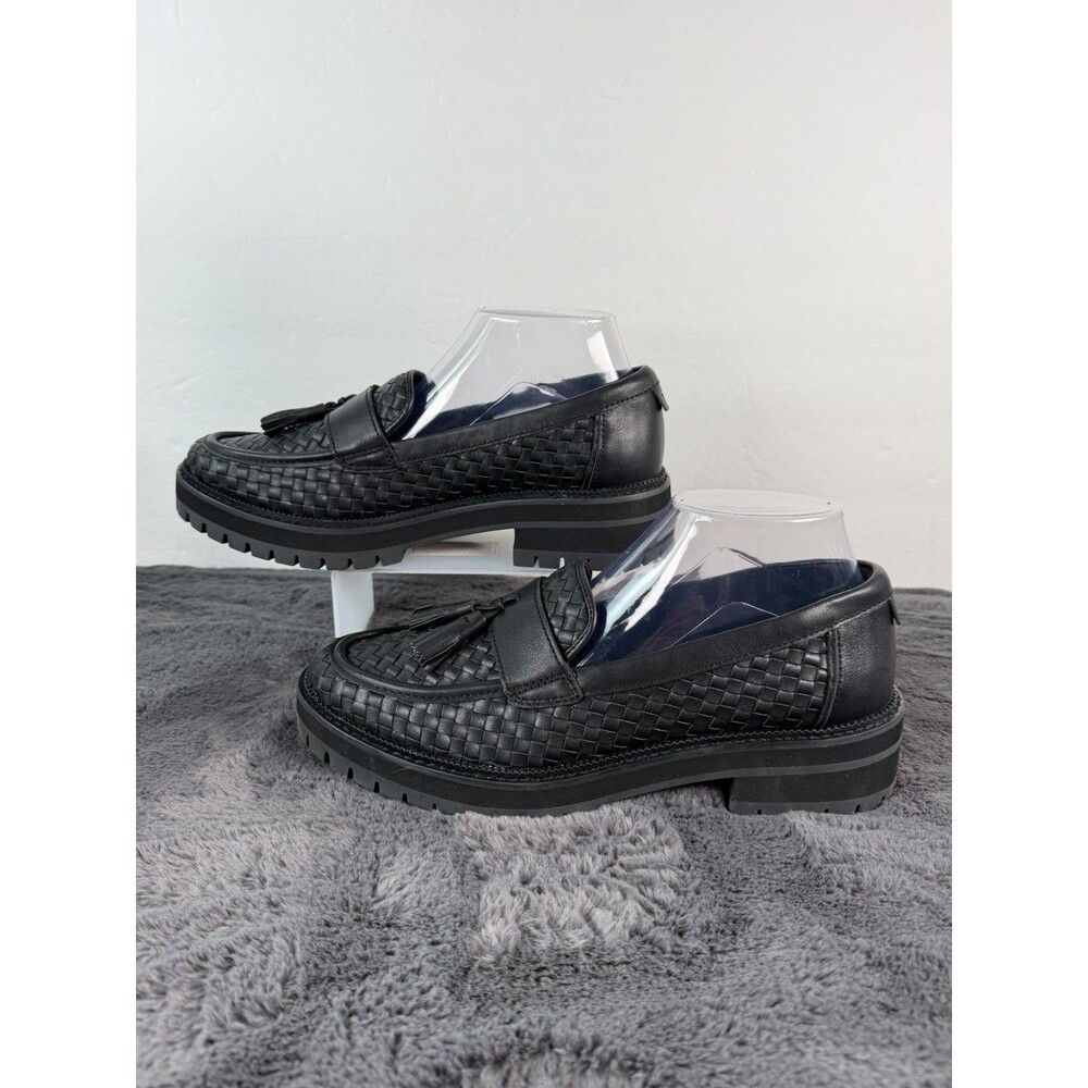 TOMS Women’s 9 Black Woven Tassel Loafers Chunky Lug Sole Slip On Shoes